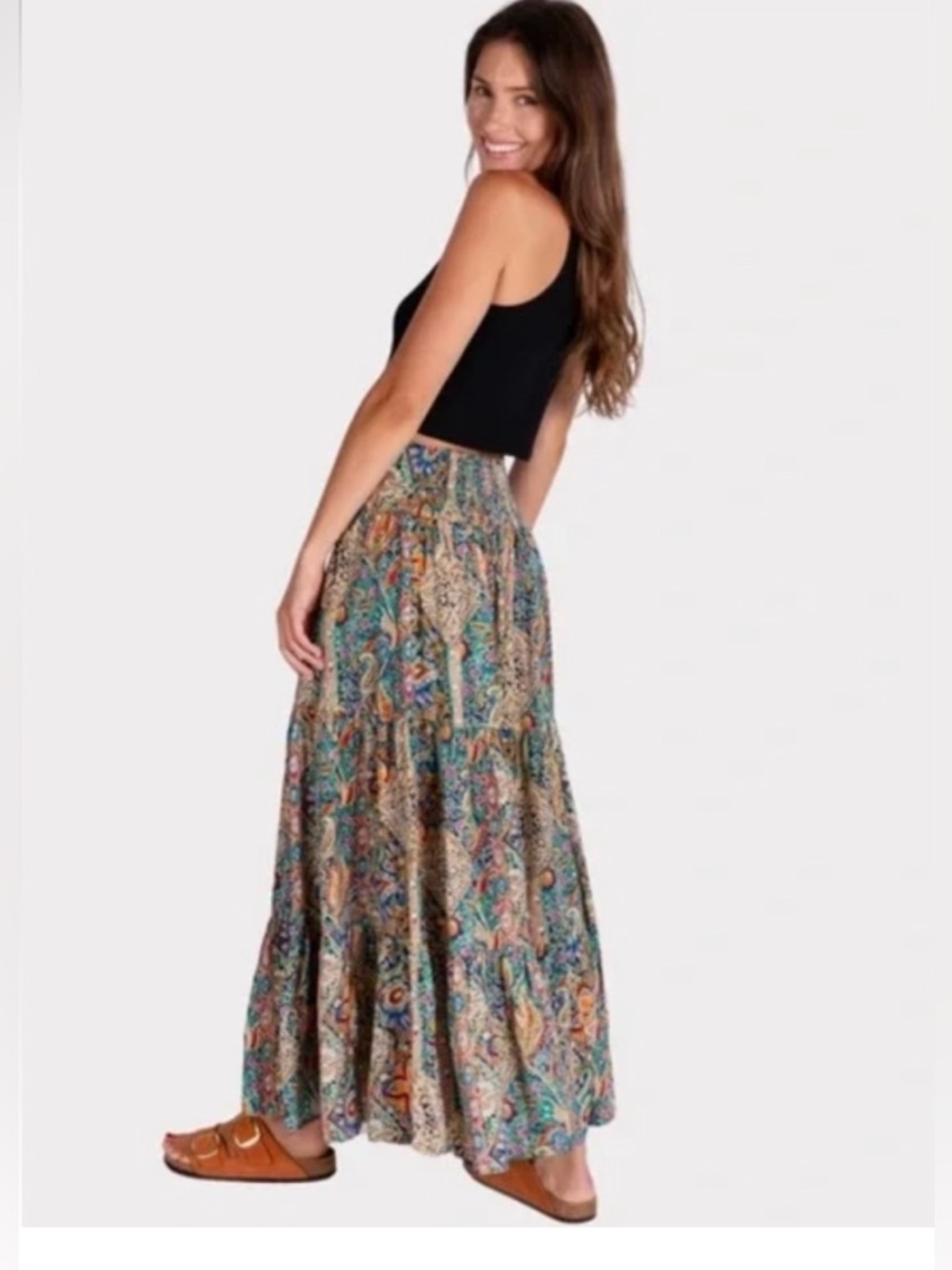 Natural Life Hanna Maxi Skirt Paisley Combo Boho Flowy Tiered Maxi Skirt Size XL - Picture 2 of 8